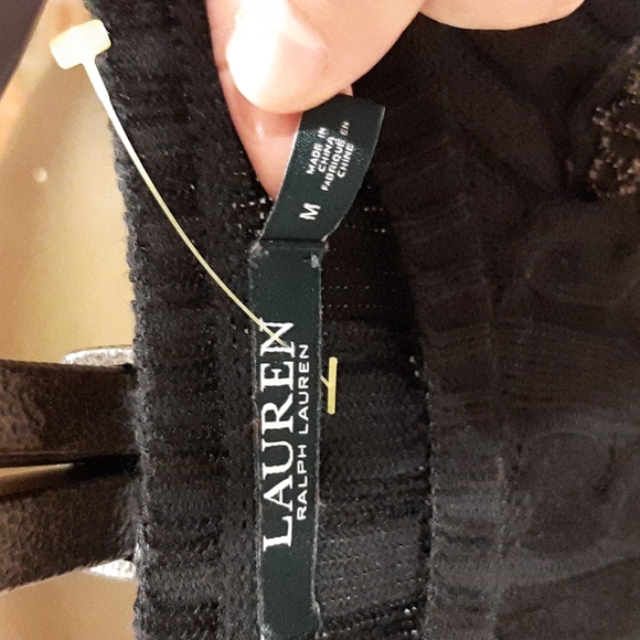 Women's Lauren Ralph Lauren Cable Knit Sweater Size M With Black Embellished - Picture 3 of 10